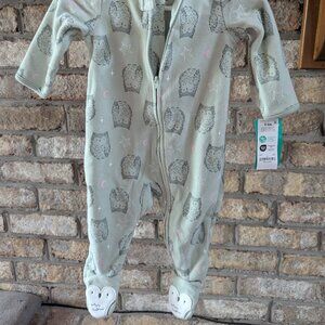 NWT Carter's Baby Girl's 3-6M Mint Green Owl & Star Fleece Footed Onesie Sleeper